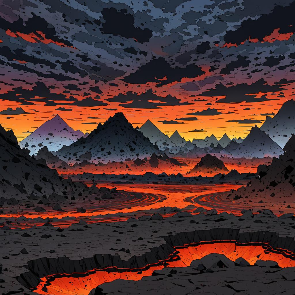 Twilight Volcano: A Cartoonish Crater Scene