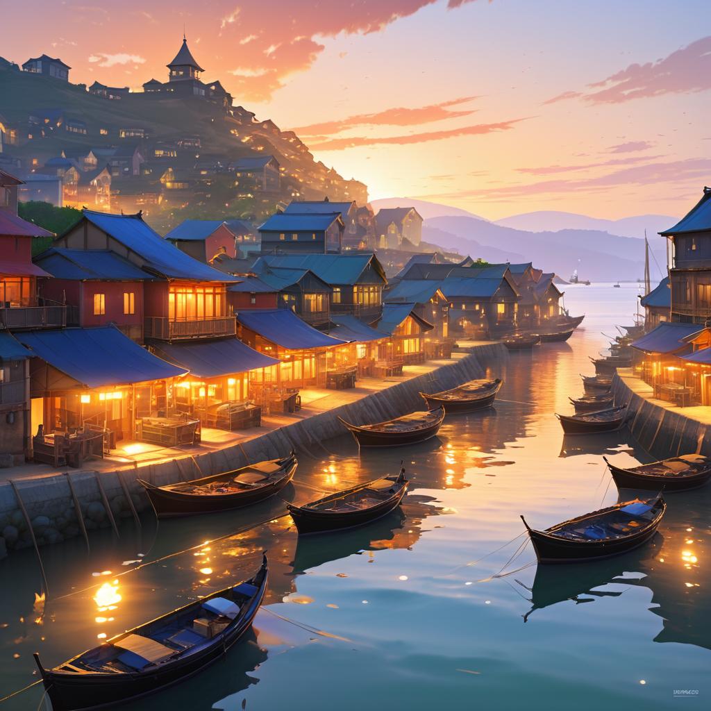 Sunset Serenity: Fishing Village at Dusk