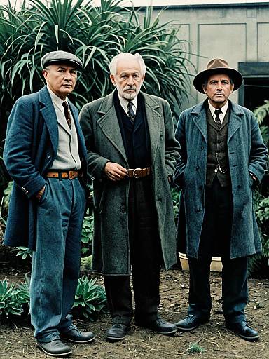 Three Elderly Men in Vintage Coats Outdoors