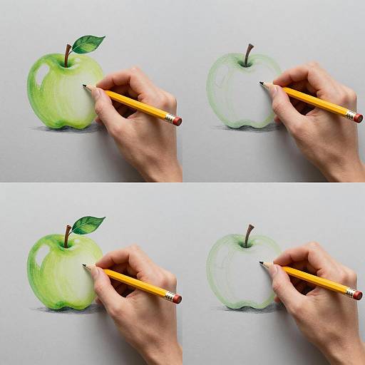 Artistic Process of Drawing a Green Apple