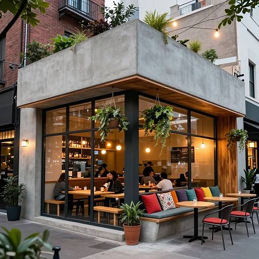 Modernista Café Exterior at Twilight