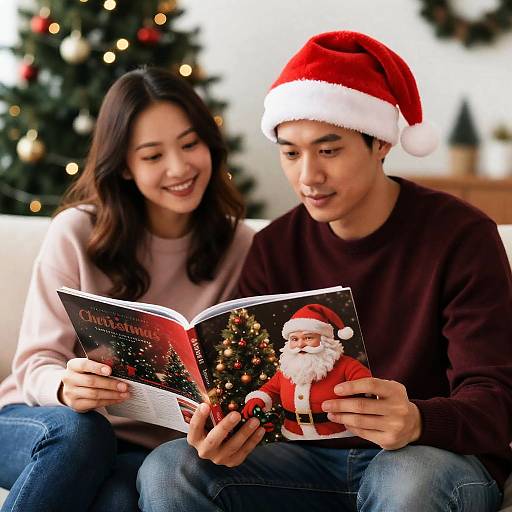Festive Couple Reading Christmas Magazine