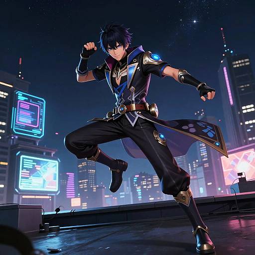 Futuristic Anime Rooftop Action Pose