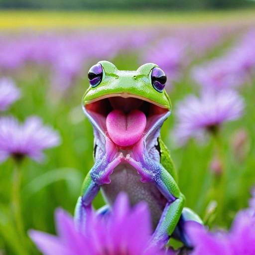 Happy Frog in a Flower Field