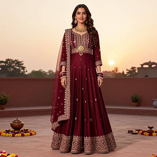 Festive Punjabi Bride in Sunset Courtyard