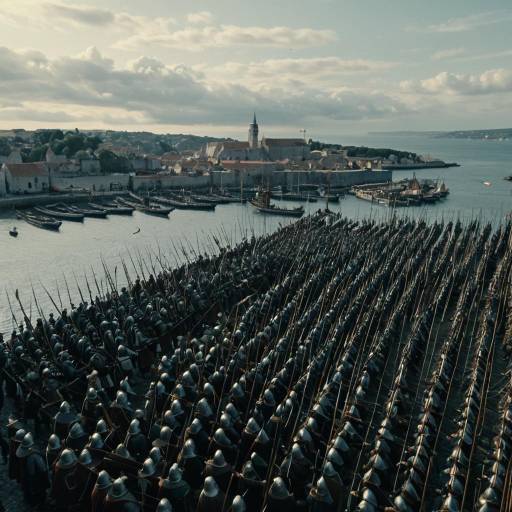 Medieval Army Lining Up at a Coastal Town