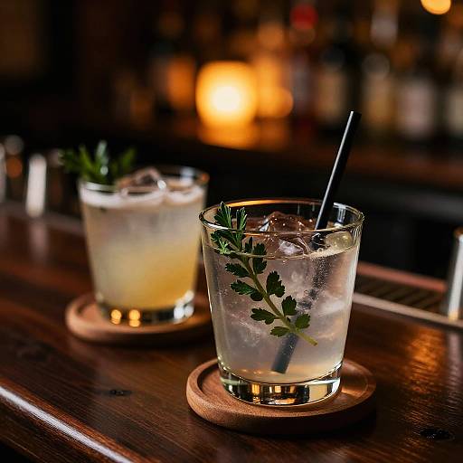 Cozy Bar Cocktails with Herb Garnish