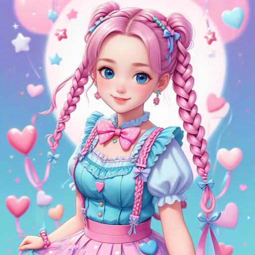 Cheerful Anime Girl with Twin Braids