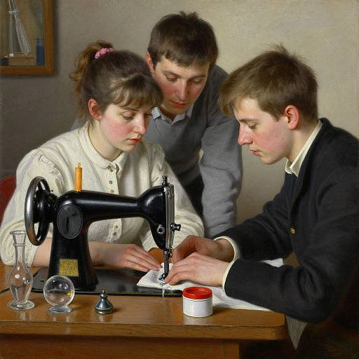 Vintage Sewing Lesson in Oil Painting