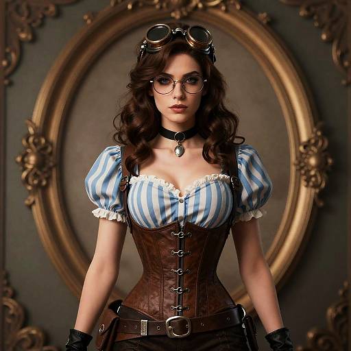 Steampunk Elegance with Confident Gaze