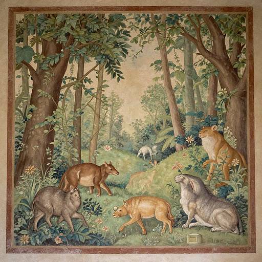 Lush Forest Frieze with Mythical Creatures