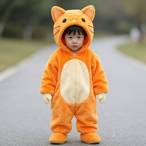 Young Boy in Orange Cat Costume