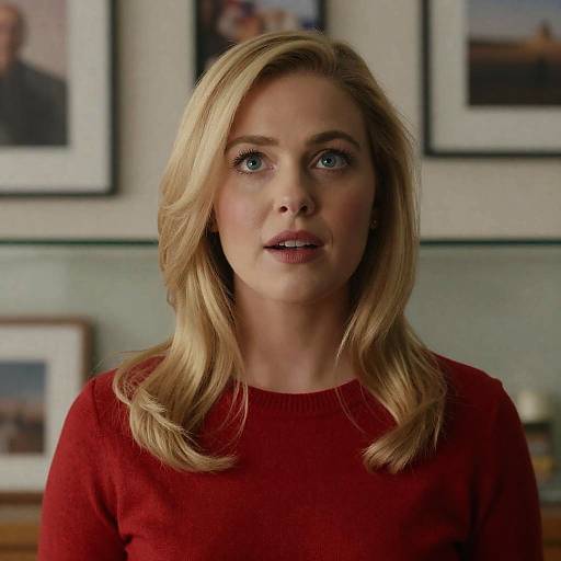 Blonde Woman in Red Sweater Looking Up