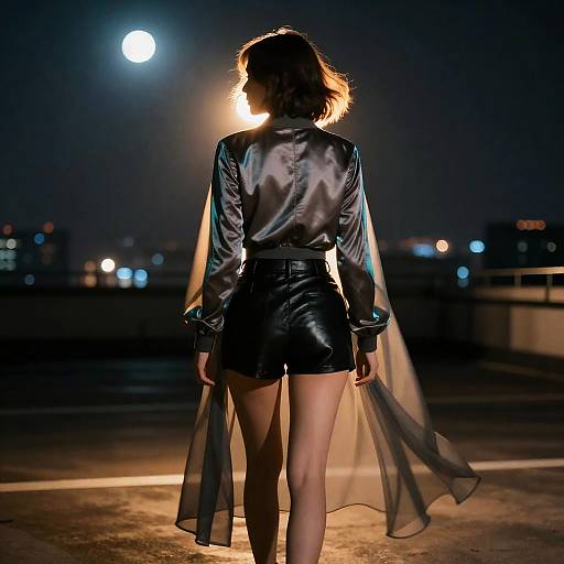 Cinematic Backlit Woman on Rooftop