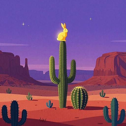 Golden Jackrabbit on Saguaro Cactus at Twilight