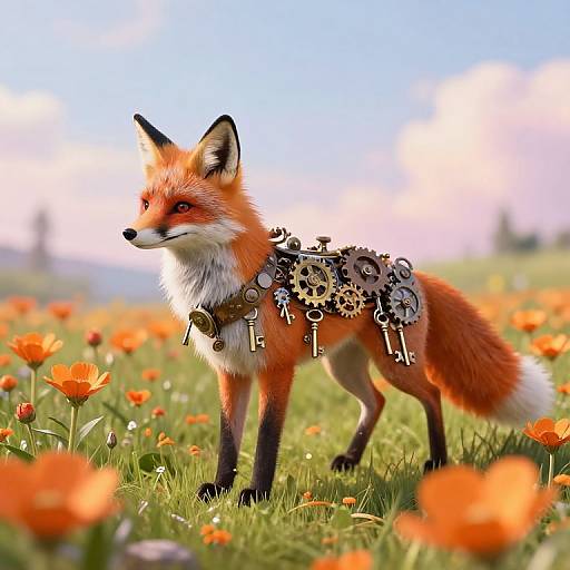 Steampunk Fox in Ethereal Meadow