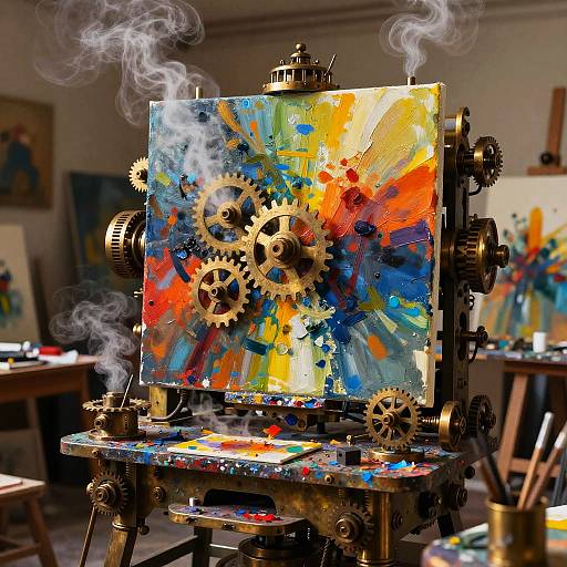 Steampunk Artist Machine Creating Abstract Art