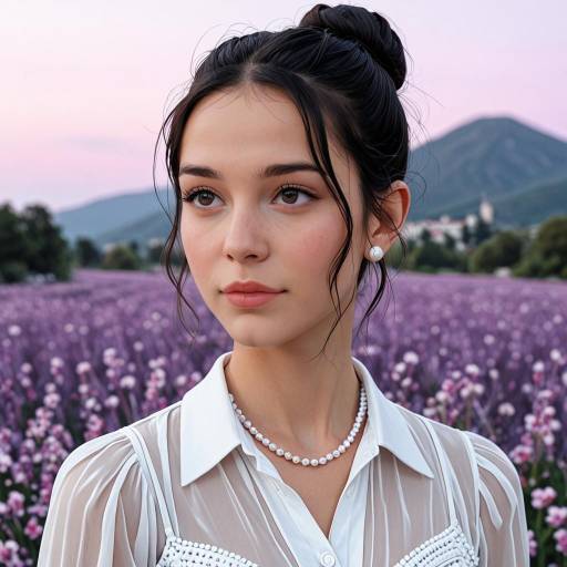 Young Woman in Lavender Field at Sunset