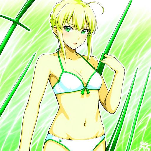 Illustration of Artoria pendragon (swimsuit archer) (fate), fate (series) in the style of Sayori (neko works)