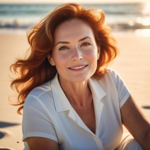 Serene Beach Portrait of a Middle-Aged Woman Serene Beach Portrait of a Middle-Aged Woman