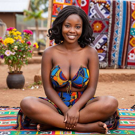 Joyful Young Woman in African Costume