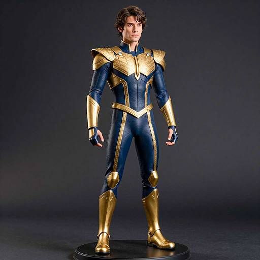 Realistic Dark Blue and Gold Superhero Pose