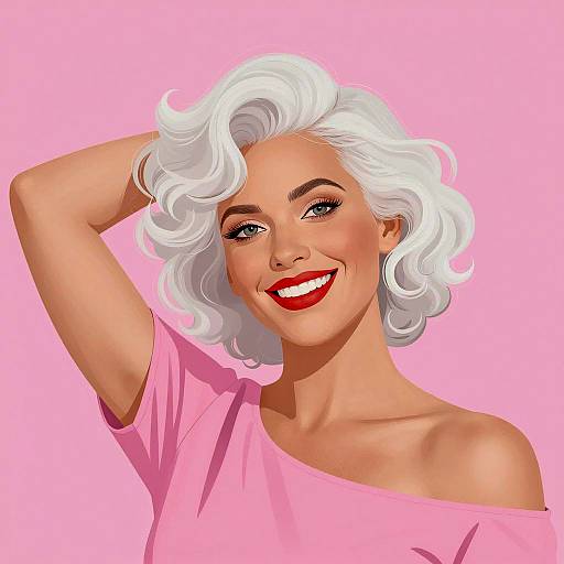 White-Haired Woman Smiling with Red Lipstick