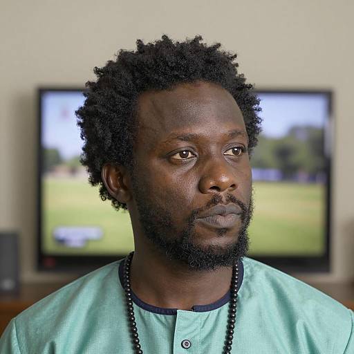 Portrait of Black Man with Afro and Beard