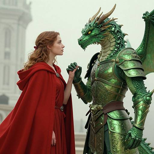 Tender Encounter Between Woman and Dragon