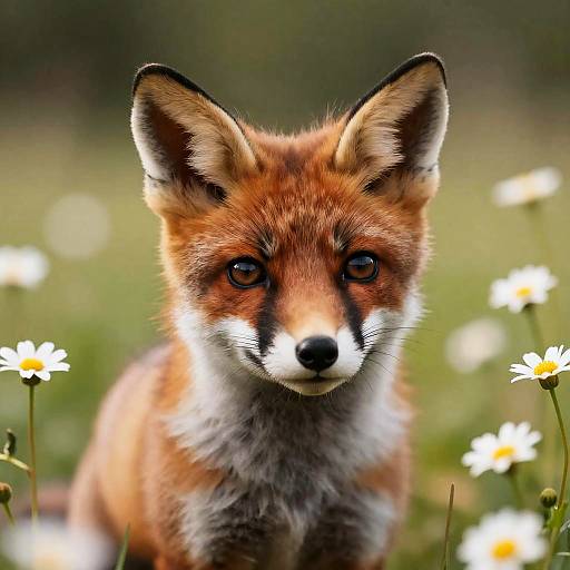 Hyperrealistic Baby Fox in Buttercups