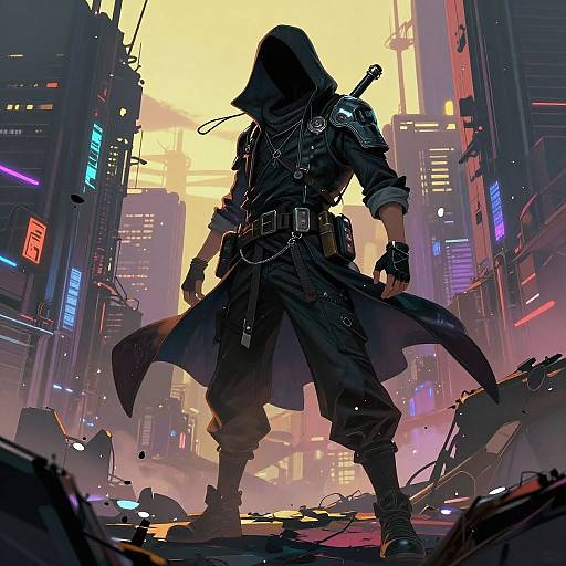 Mysterious Wanderer in Cyberpunk City