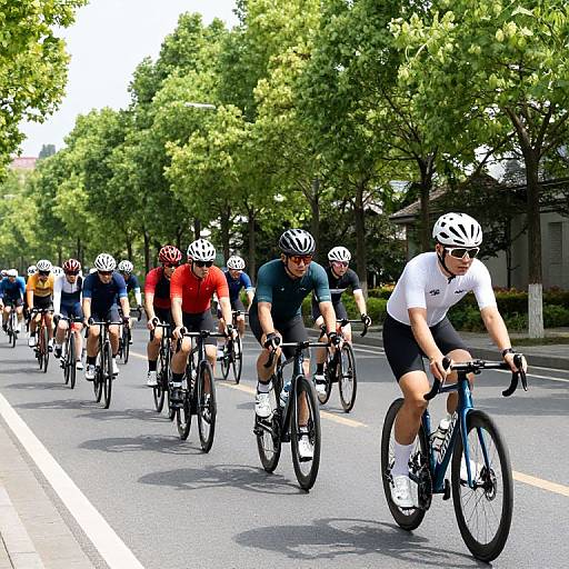 Vibrant Cyclists in Tree-Lined Street