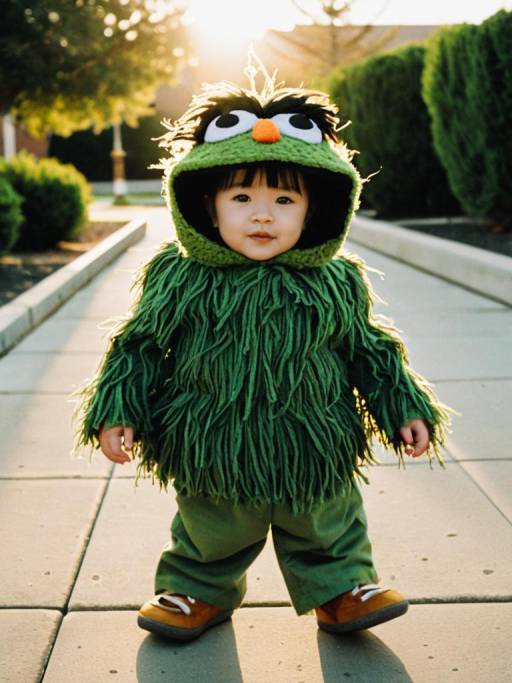 Toddler in Oscar the Grouch Costume Outdoors