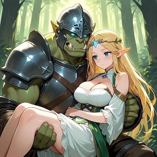 Enchanting Elf and Orc Encounter in Forest