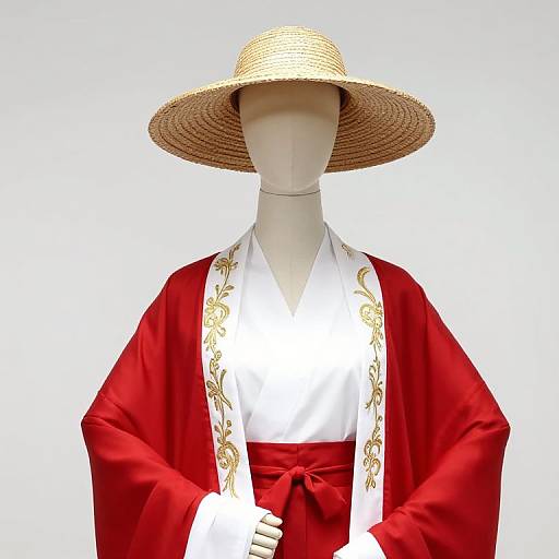 Mannequin in Ornate Robe and Straw Hat