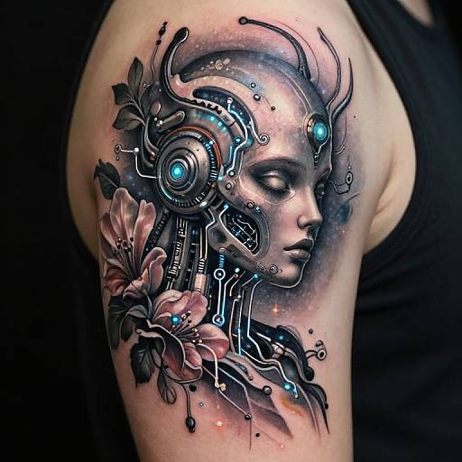 Surreal Biomechanical Floral Tattoo Art