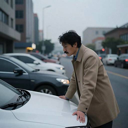 Urban Dusk: Man by White Car
