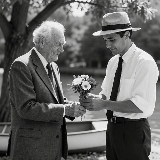 Sunlit Bouquet: Elder and Young at Dock