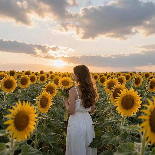 Sunset Beauty in a Sunflower Field
