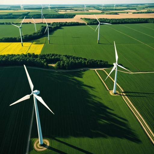 Aerial View of Wind Turbines in Green Fields