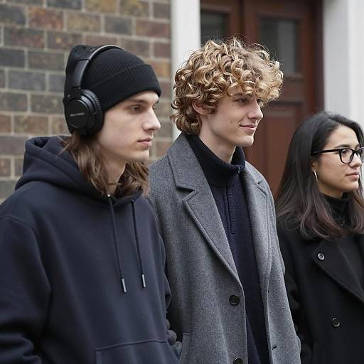 Casual Trio Outside a Building