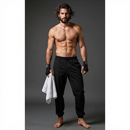Fit Man with Six-Pack Abs Holding Towel