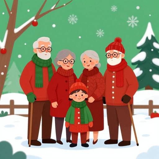Multigenerational Family Winter Holiday Illustration