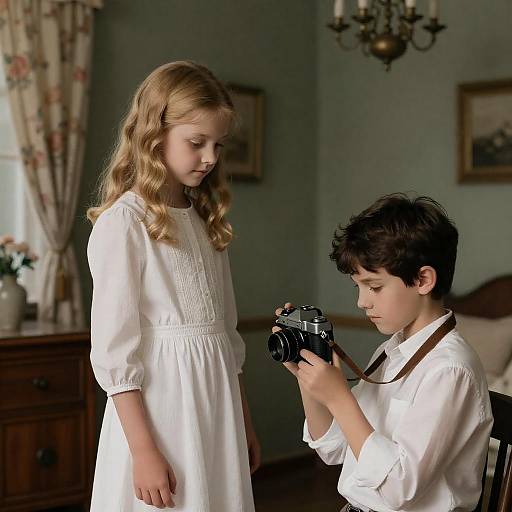 Dimly Lit Vintage Children Film Scene