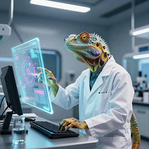 Anthropomorphic Lizard Scientist in Lab