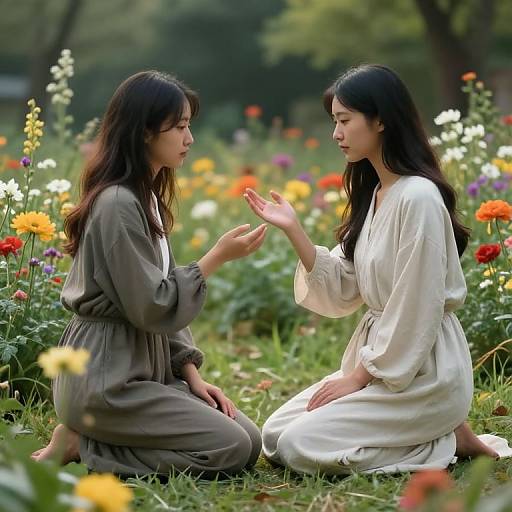 Divine Encounter Amidst Vibrant Blooms