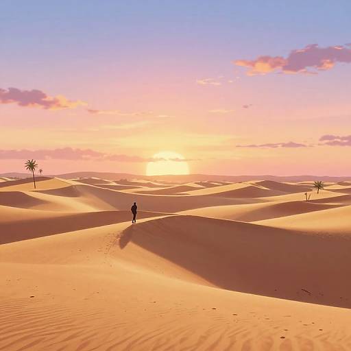 Anime Desert Sunset Adventure Scene