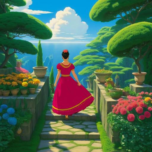 Woman in Traditional Dress Walking in Lush Garden