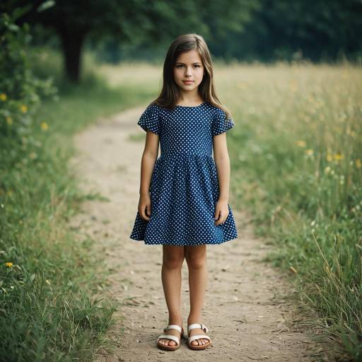 Young Girl in Blue Polka Dot Dress Outdoors