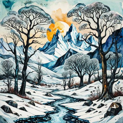 Surreal Icy Tundra with Crystalline Trees Surreal Icy Tundra with Crystalline Trees